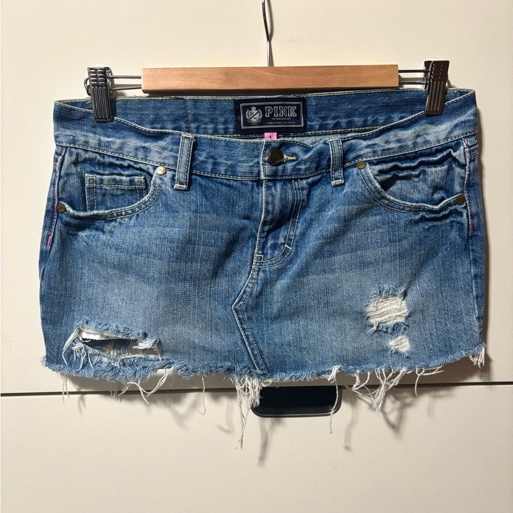 Vintage PINK Victoria's Secret Distressed Denim Mini Skirt - Blue